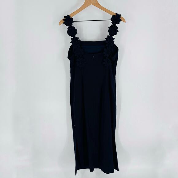 Pearl by Lela Rose NWT Navy Cotton Canvas Floral Strap Column Dress Size 6 - Picture 3 of 12